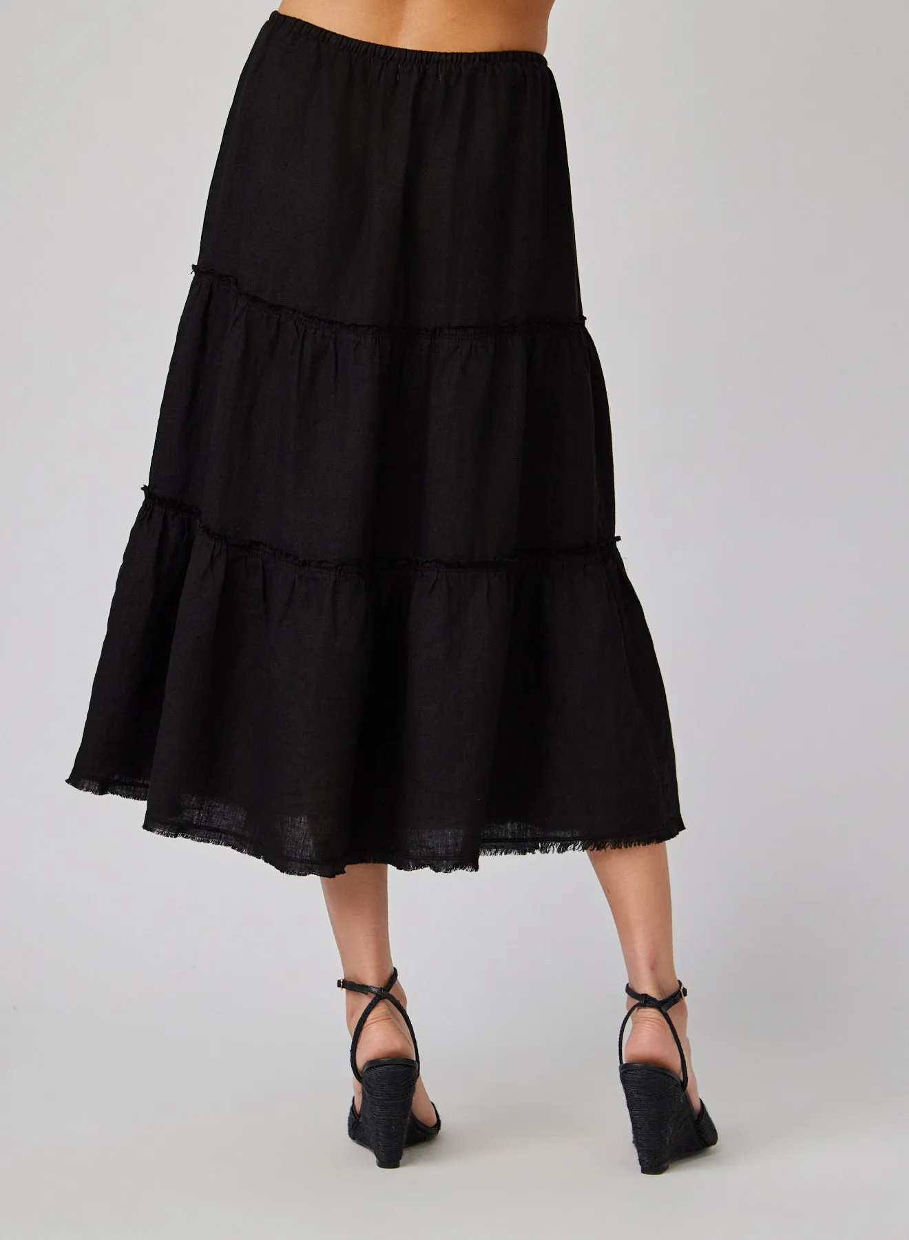Linen Frayed Tiered Skirt - Black sold by Bella Dahl product image thumbnail 4