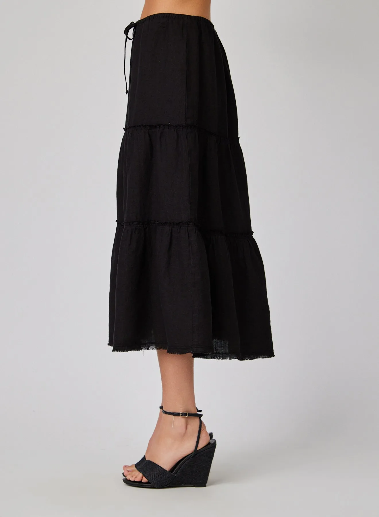 Linen Frayed Tiered Skirt - Black sold by Bella Dahl product image thumbnail 3