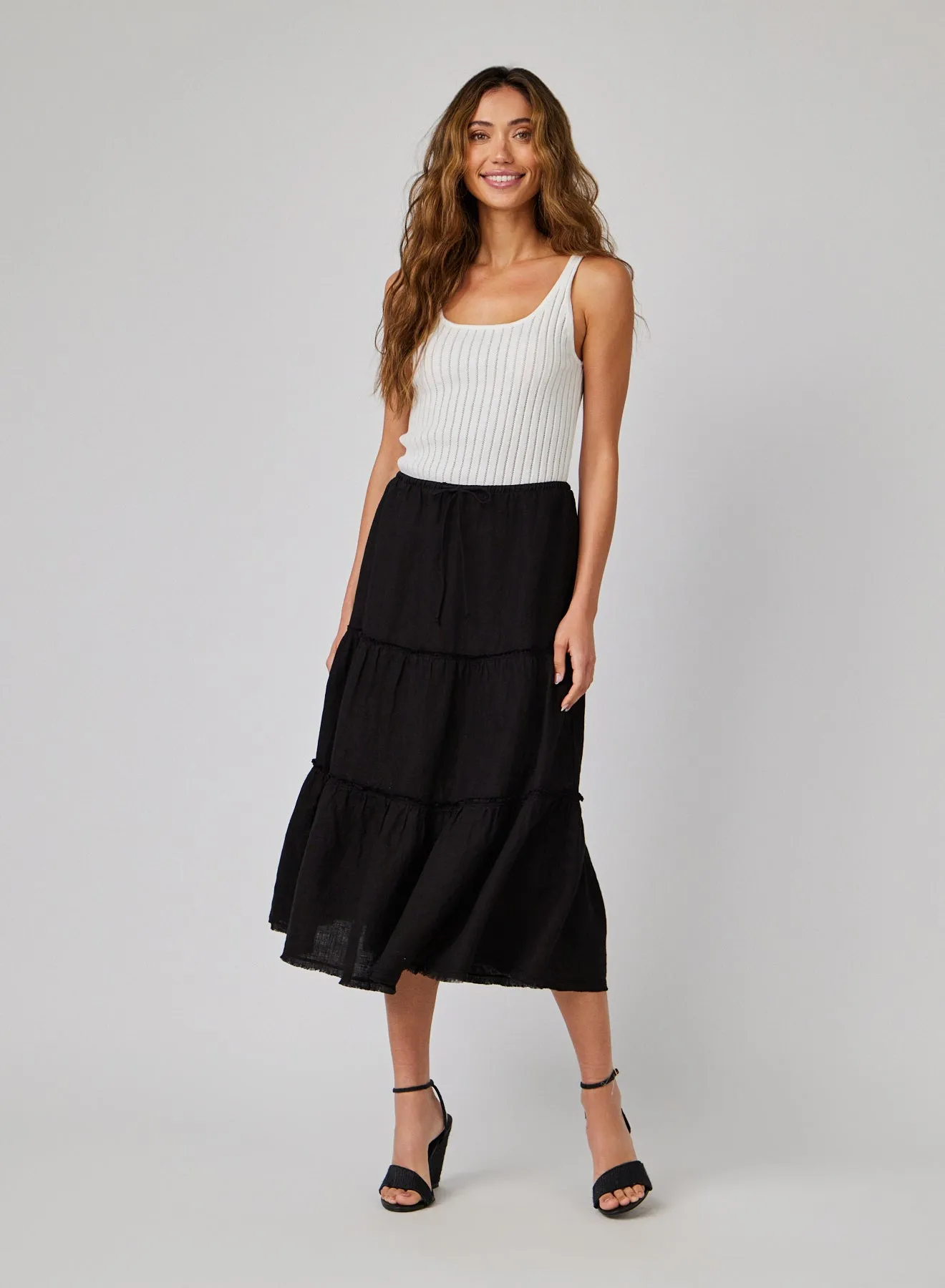 Linen Frayed Tiered Skirt - Black sold by Bella Dahl