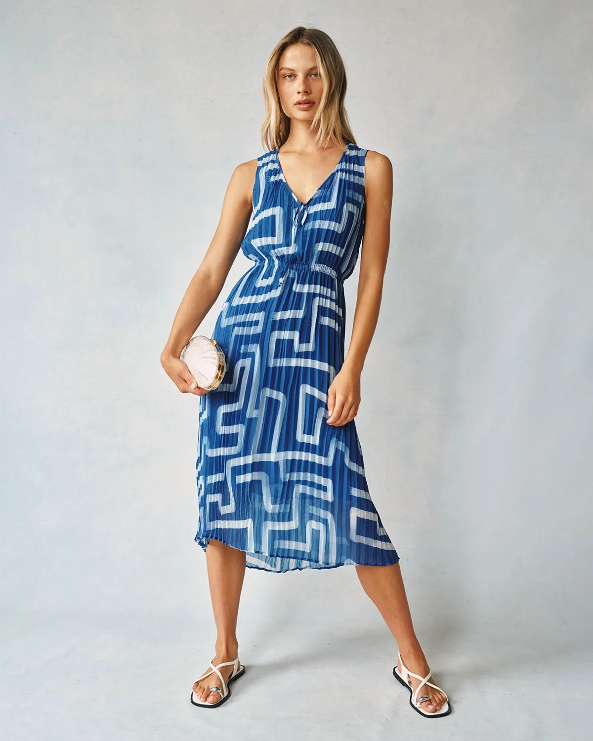High Low Pleated Dress - Coastal Line Print sold by Bella Dahl