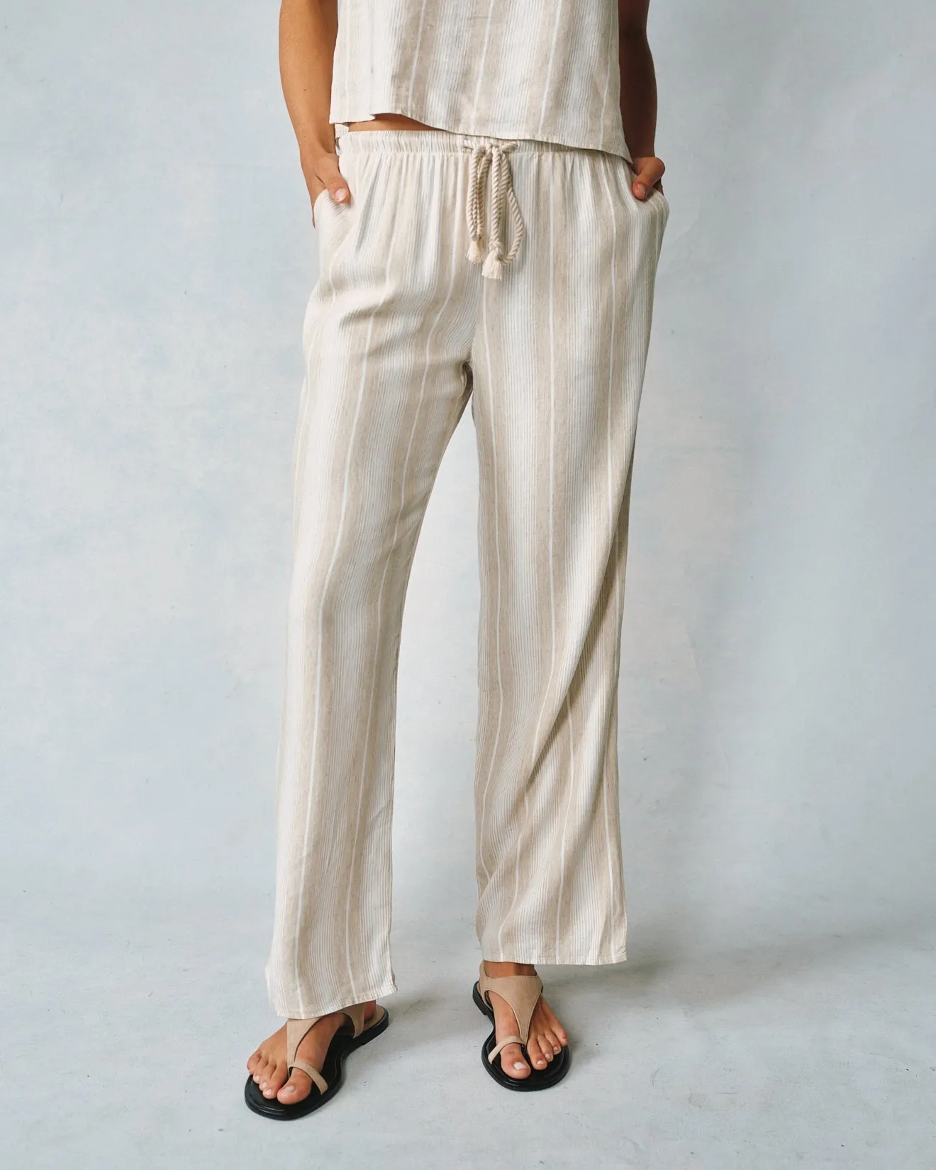 Wide Leg Pant With Drawcord - Positano Sand Stripe sold by Bella Dahl product image thumbnail 3