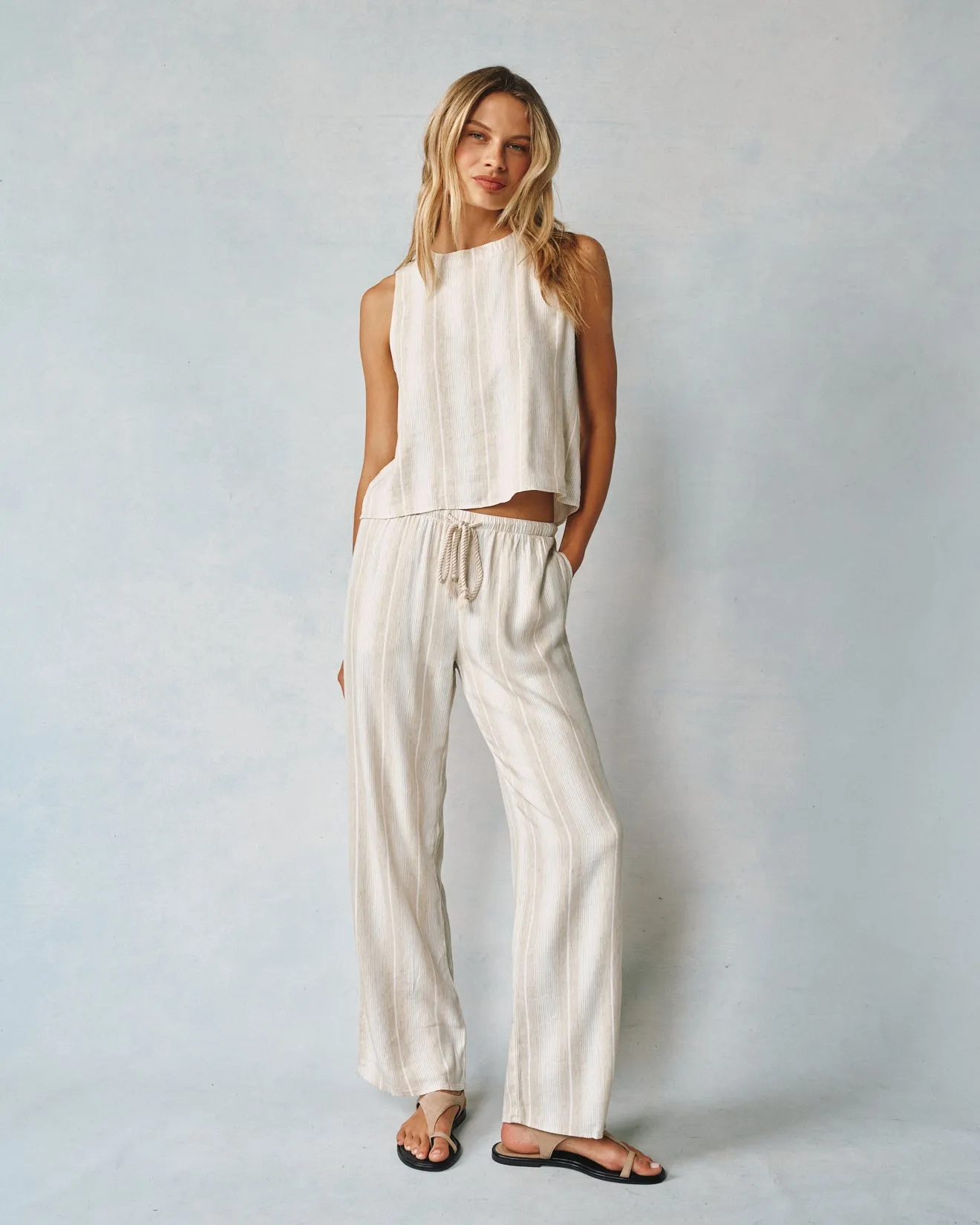 Wide Leg Pant With Drawcord - Positano Sand Stripe sold by Bella Dahl product image thumbnail 2