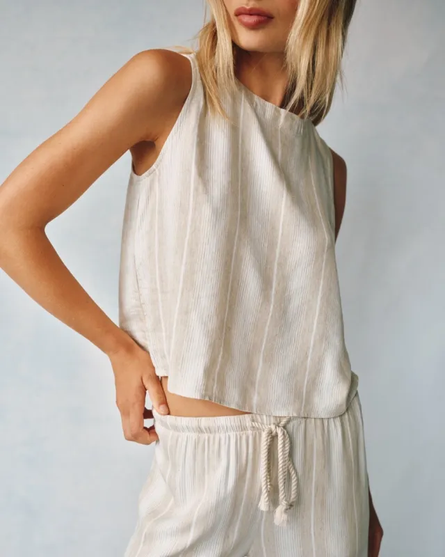 Sleeveless Button Back Top - Positano Sand Stripe sold by Bella Dahl