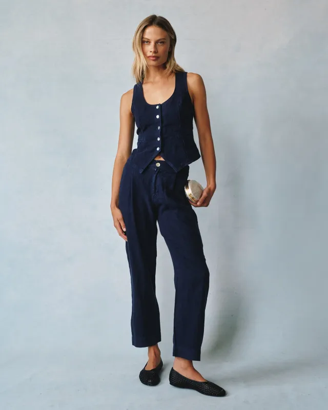 Luxe Linen Pleated Wide Leg Ankle Pant - Italian Navy sold by Bella Dahl