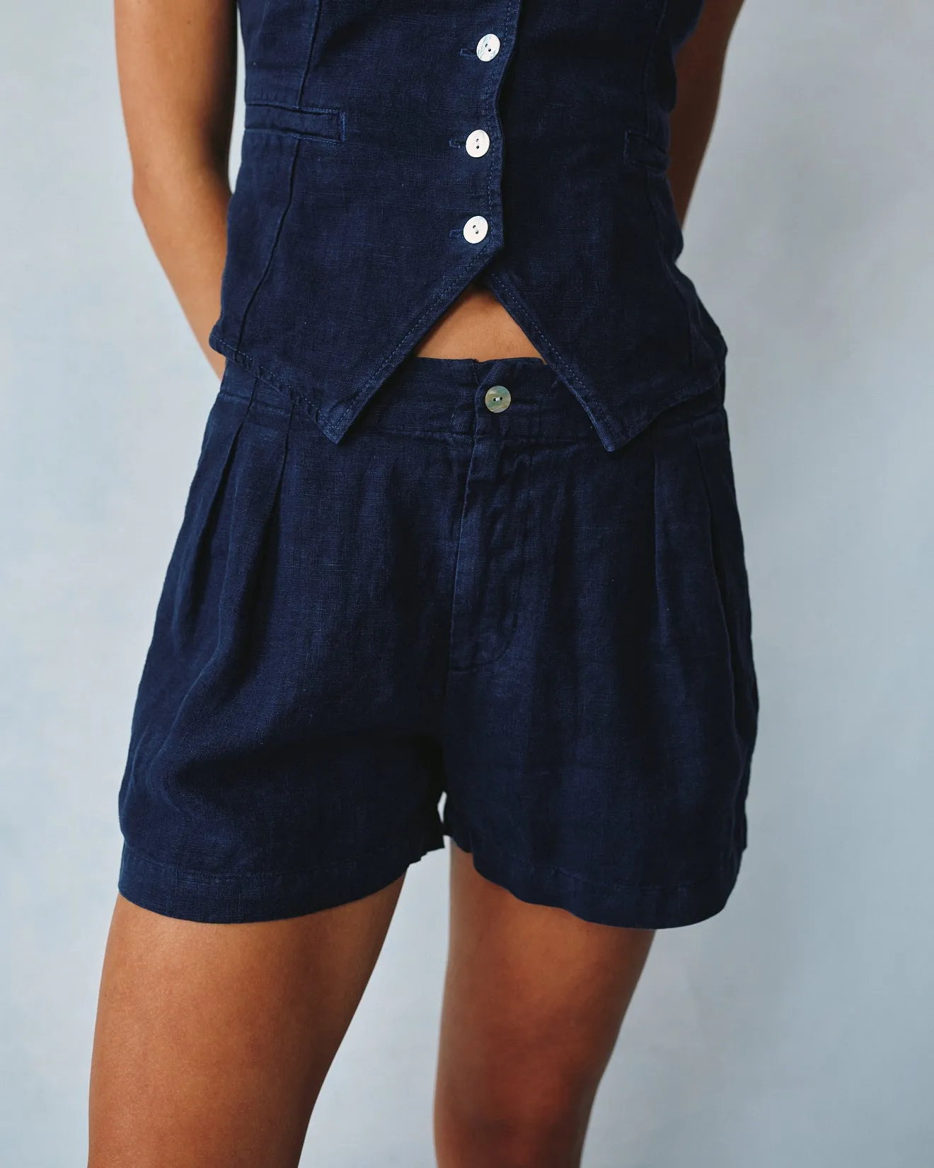 Double Pleat Short - Italian Navy sold by Bella Dahl