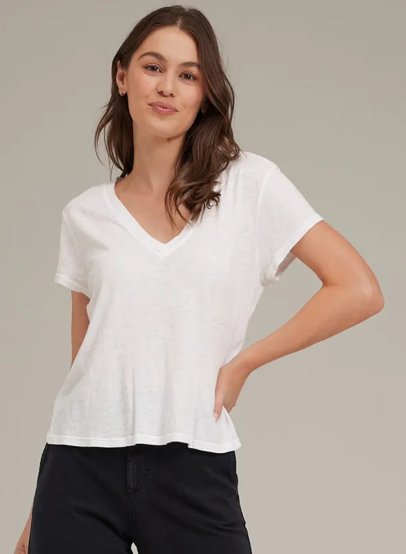 Side Slit V-Neck Tee - White sold by Bella Dahl