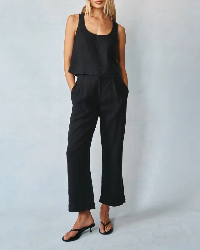 Linen Pleated Wide Leg Ankle Pant - Black sold by Bella Dahl