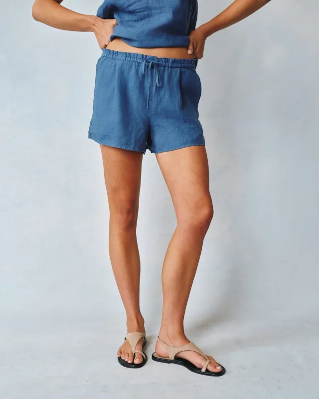 Linen Ruffle Waist Short - Antique Indigo sold by Bella Dahl