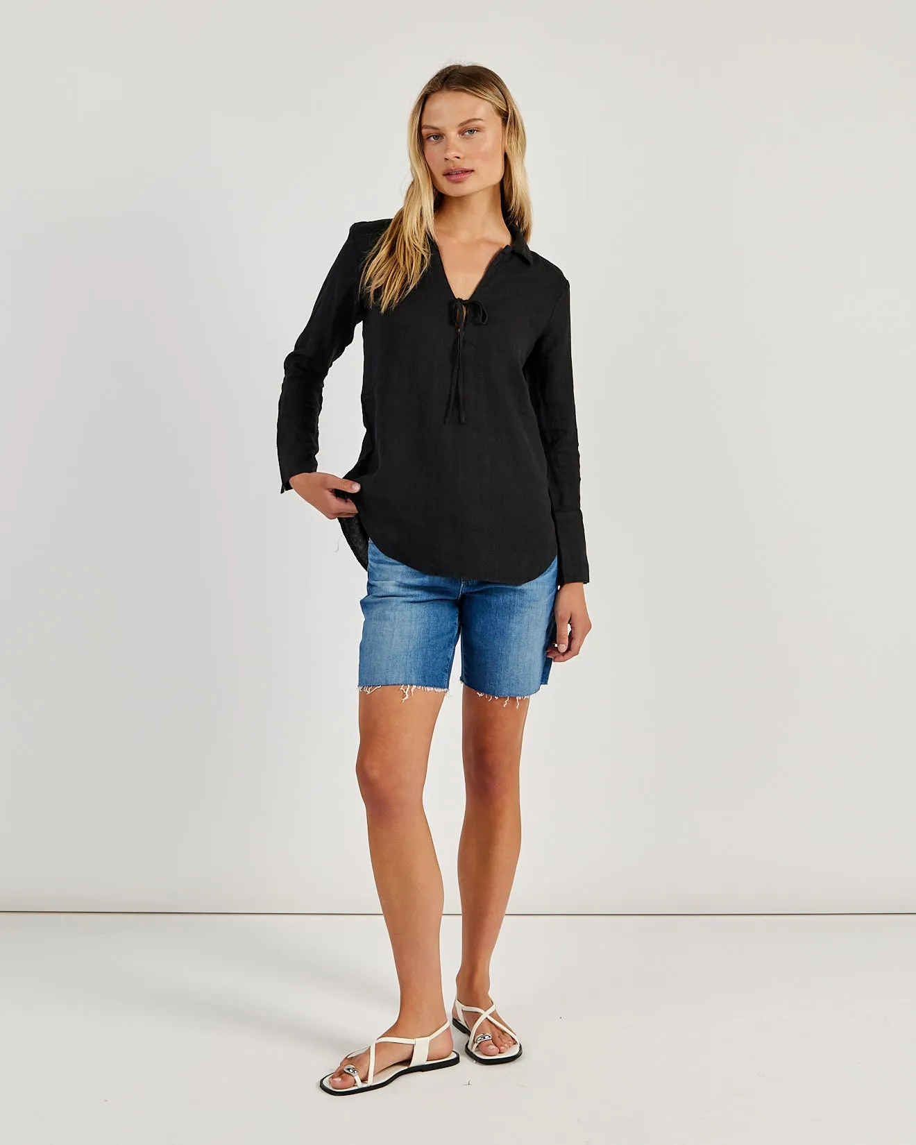 Linen Tie Neck Tunic - Black sold by Bella Dahl product image thumbnail 4