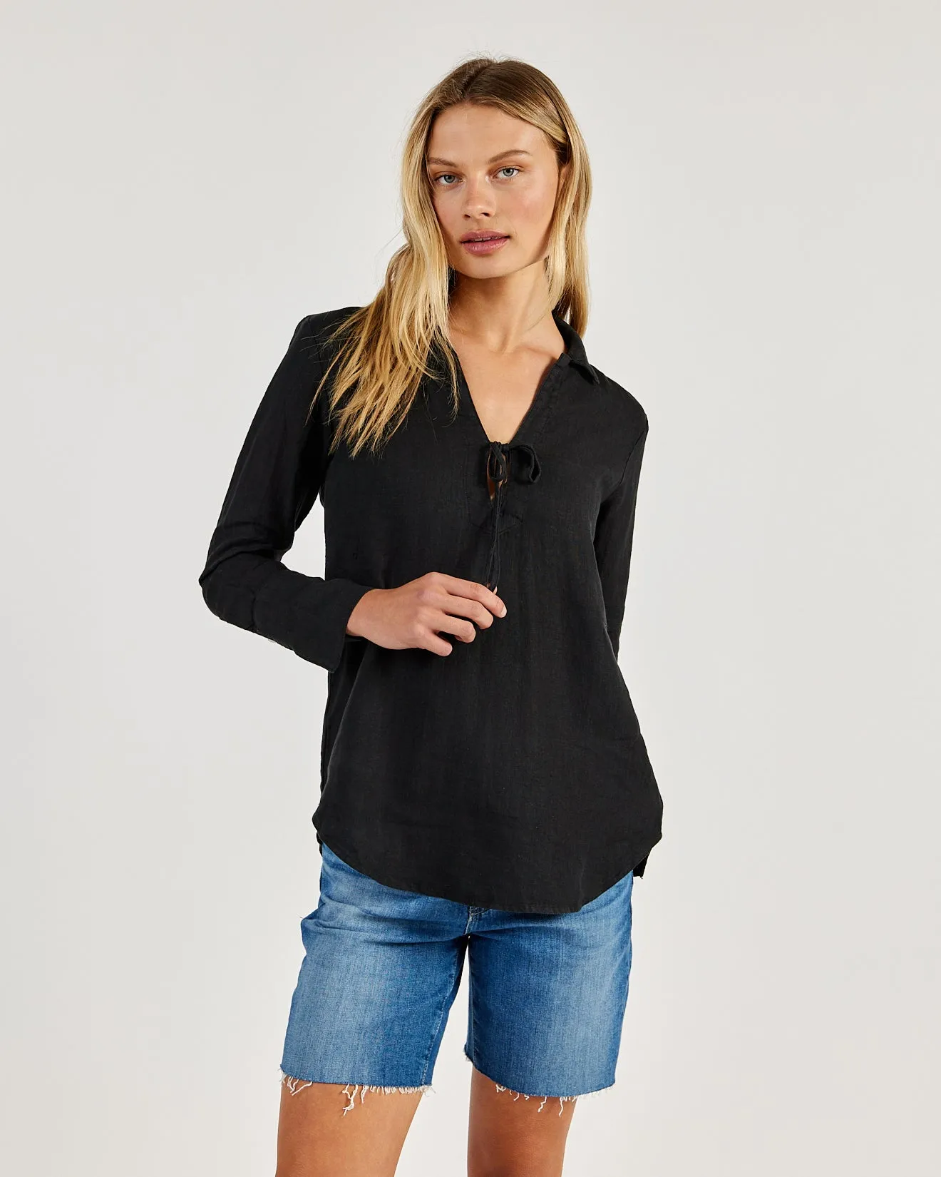 Linen Tie Neck Tunic - Black sold by Bella Dahl product image thumbnail 3