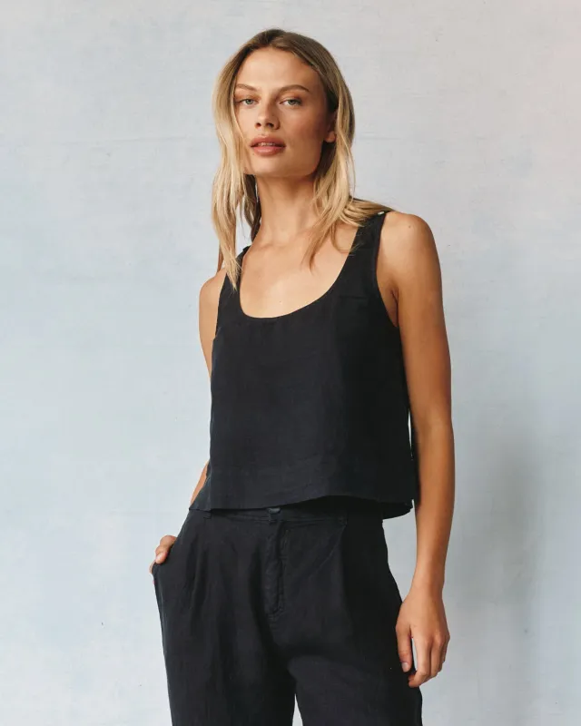 Linen Scoop Neck Tank - Black sold by Bella Dahl