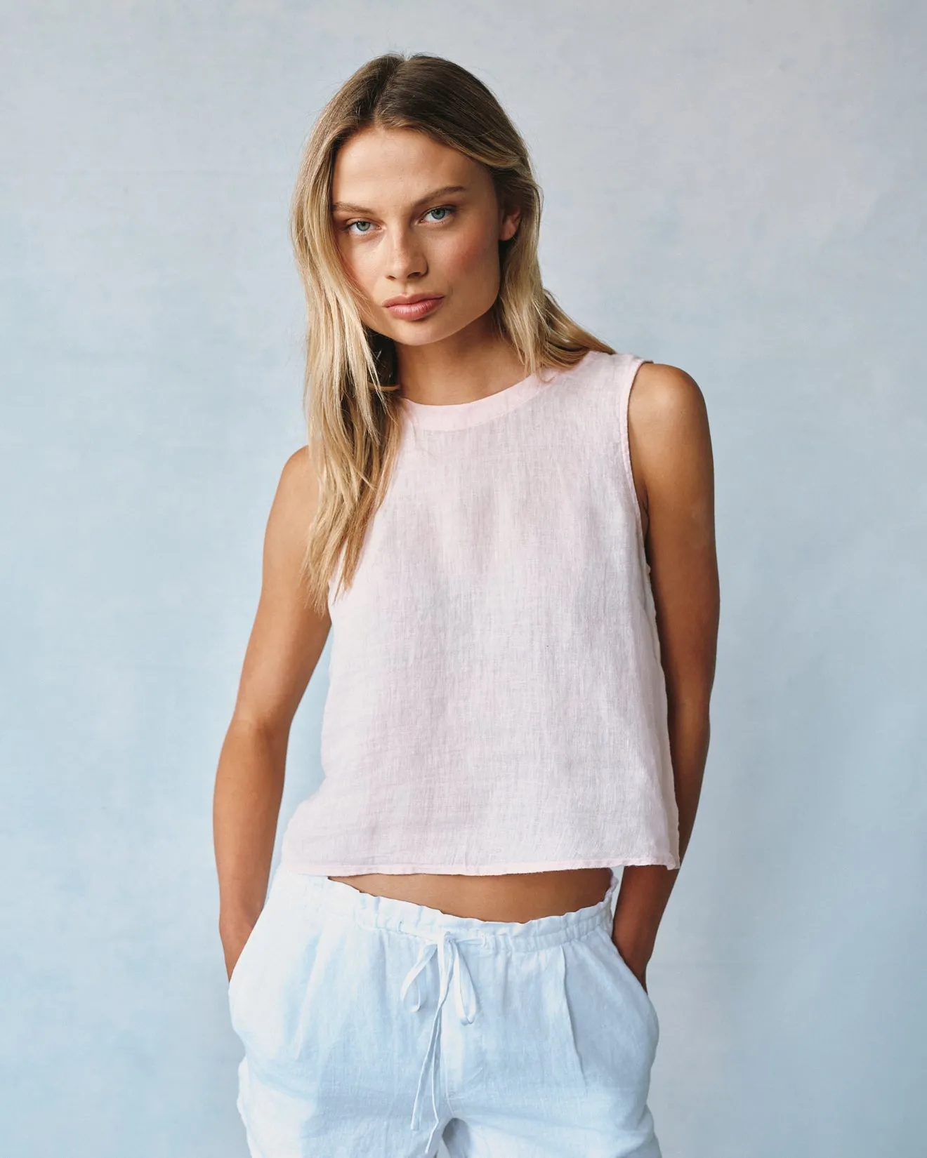 Linen Sleeveless Button Back Top - Pastel Pink sold by Bella Dahl