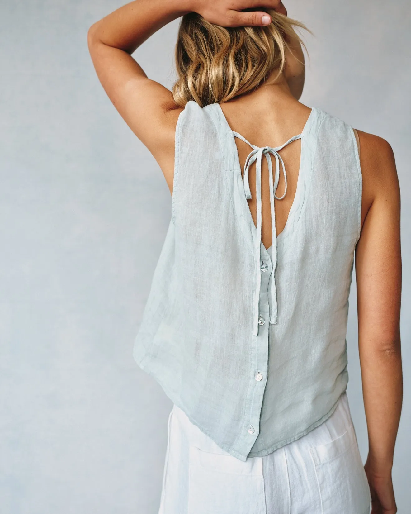 Linen Sleeveless Button Back Top - Muted Sage sold by Bella Dahl
