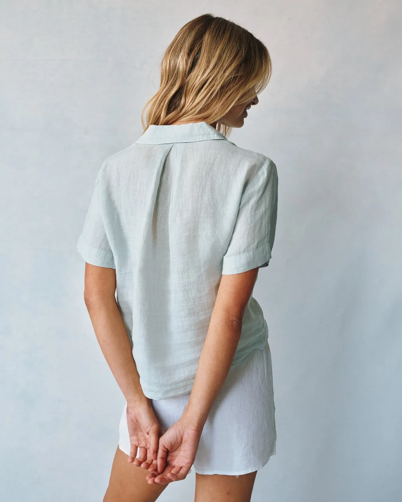 Linen Short Sleeve Flowy Button Down - Muted Sage sold by Bella Dahl product image thumbnail 5
