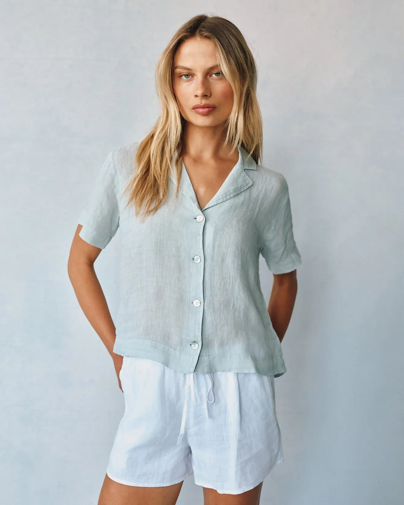 Linen Short Sleeve Flowy Button Down - Muted Sage sold by Bella Dahl product image thumbnail 2