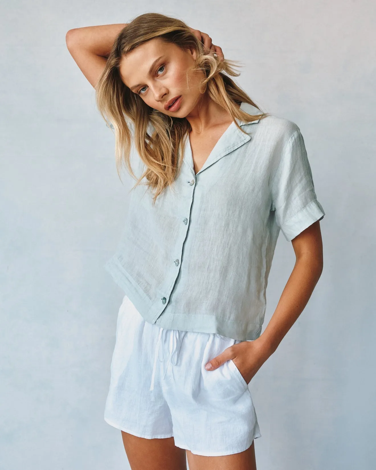 Linen Short Sleeve Flowy Button Down - Muted Sage sold by Bella Dahl product image thumbnail 4