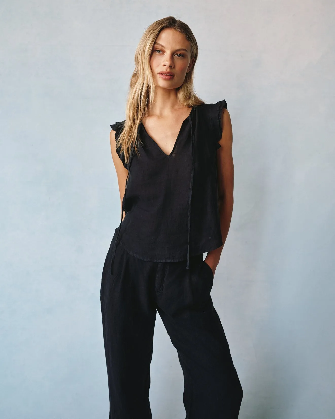 Linen Ruffle Sleeve Top - Black sold by Bella Dahl product image thumbnail 2