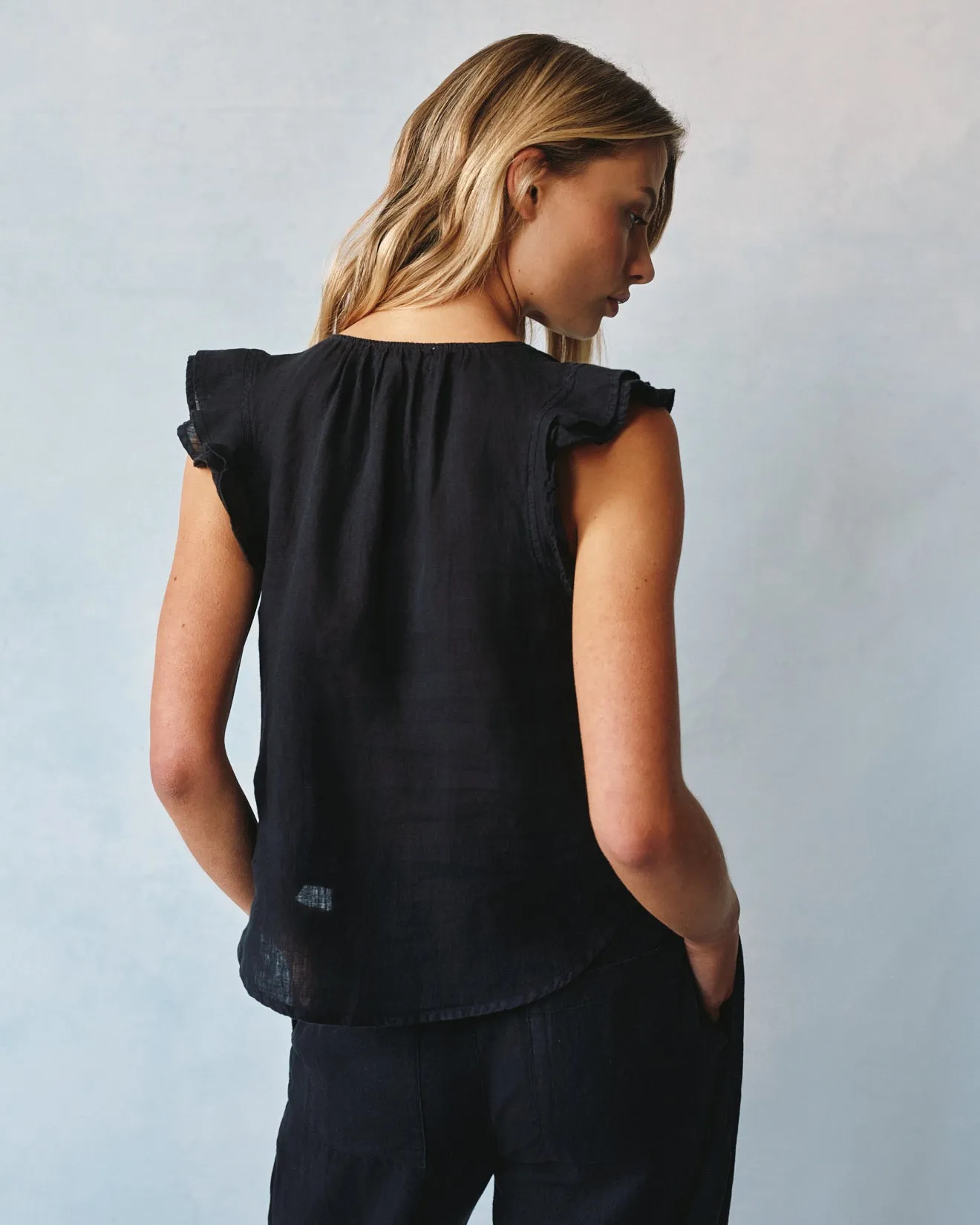 Linen Ruffle Sleeve Top - Black sold by Bella Dahl product image thumbnail 4