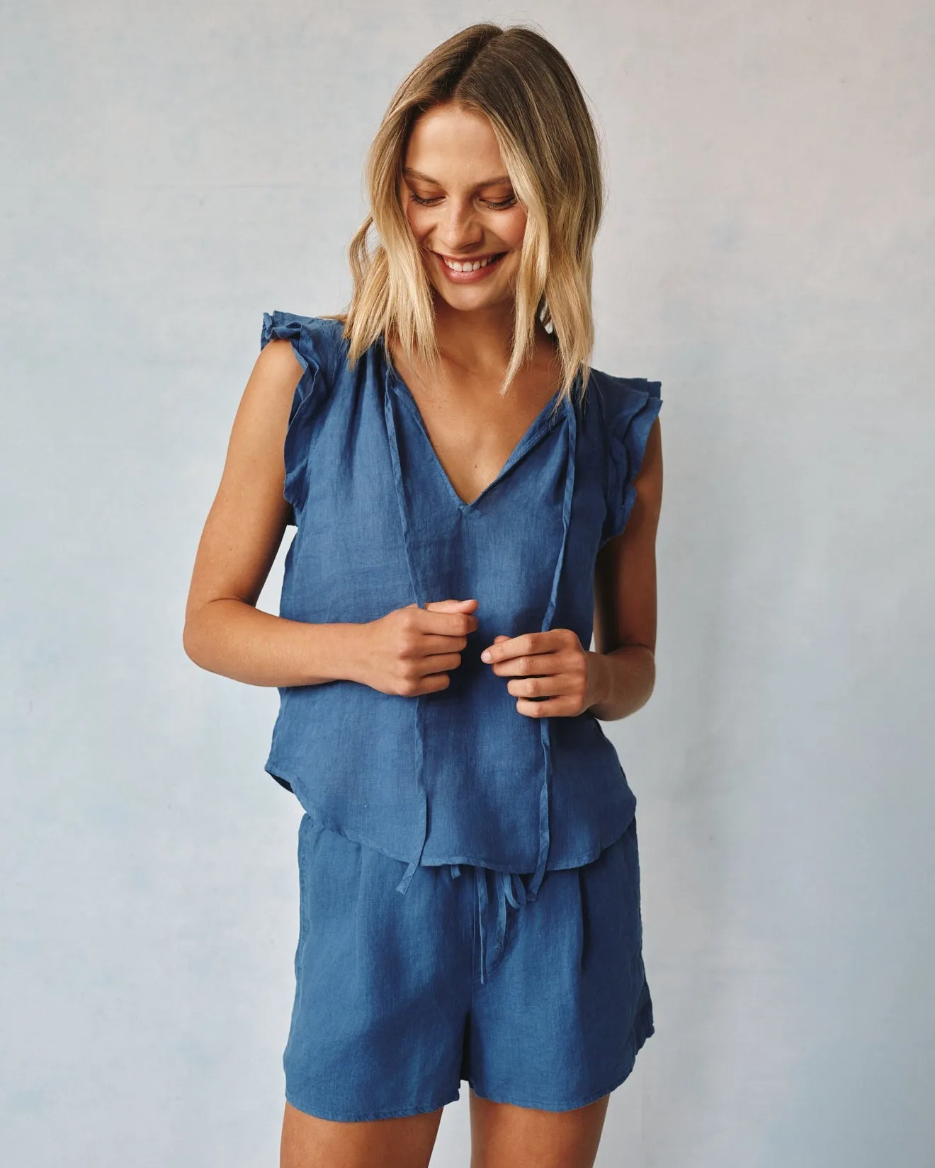 Linen Ruffle Sleeve Top - Antique Indigo sold by Bella Dahl product image thumbnail 3