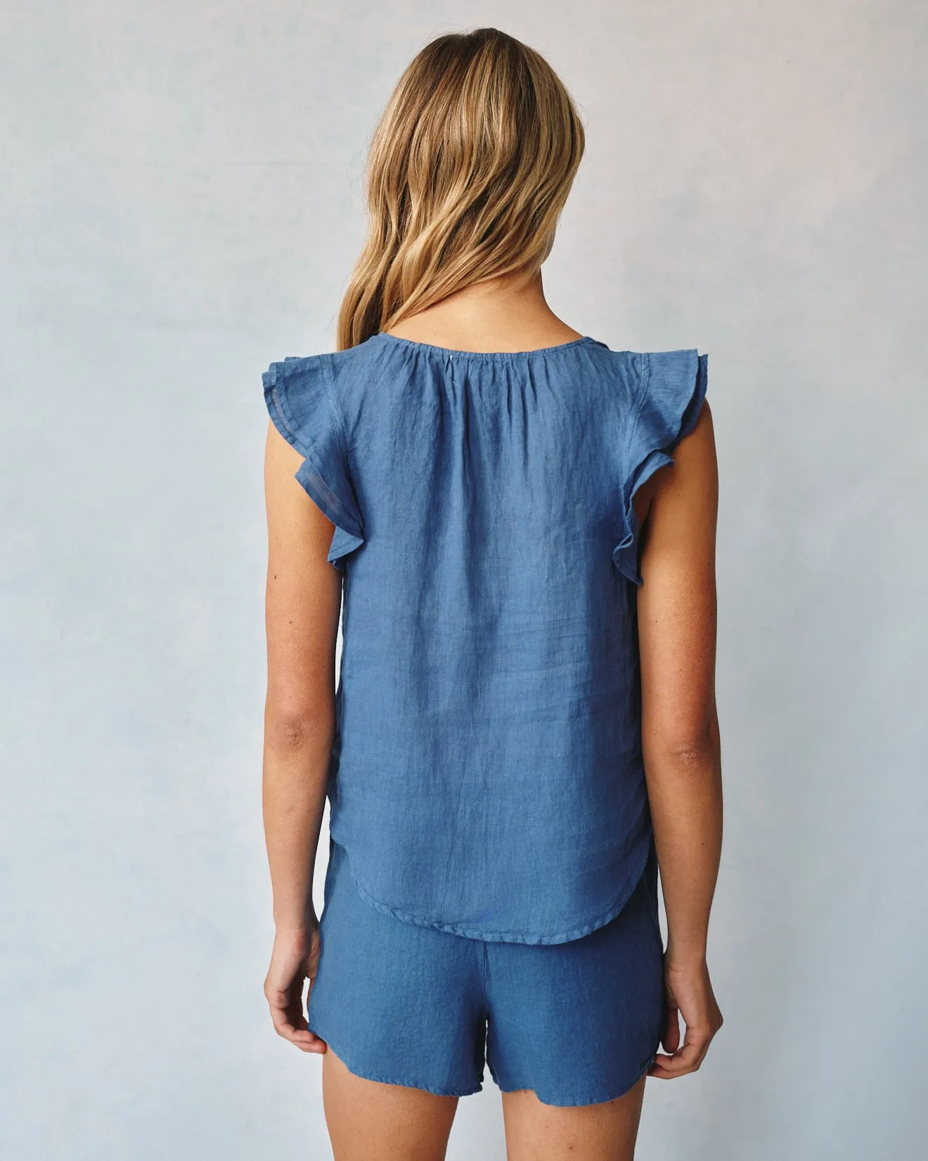 Linen Ruffle Sleeve Top - Antique Indigo sold by Bella Dahl product image thumbnail 5