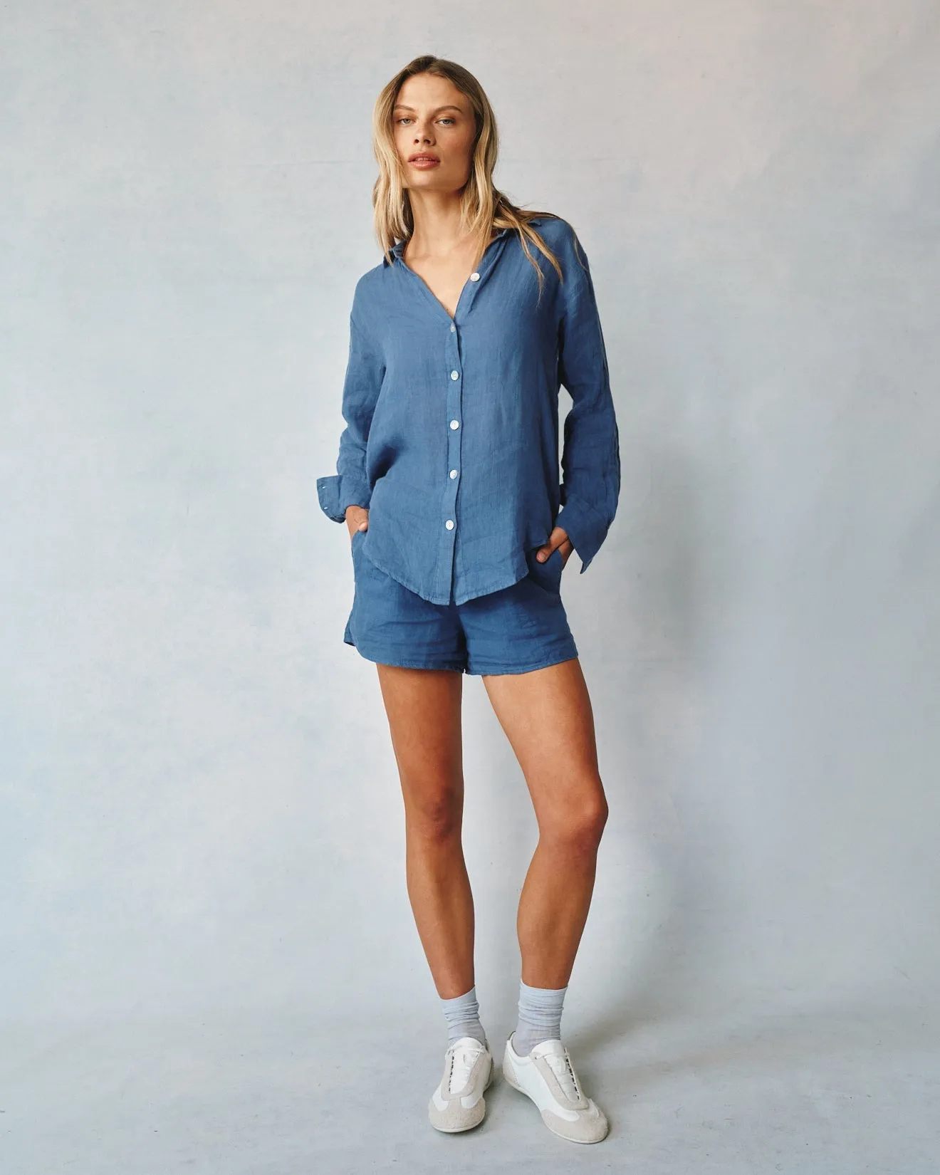 Linen Boyfriend Button Down - Antique Indigo sold by Bella Dahl