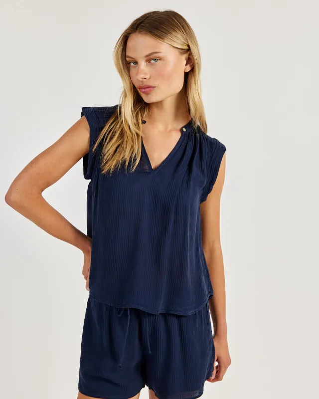 Shirred Pullover Cap Sleeve - Italian Navy sold by Bella Dahl