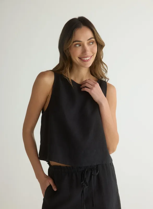 Sleeveless Boat Neck Split Back - Black sold by Bella Dahl