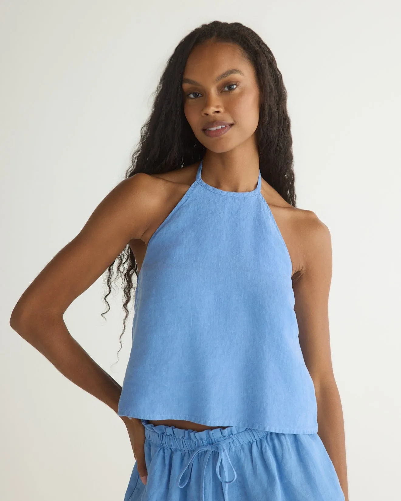 Tie Neck Halter Top - Riviera Blue sold by Bella Dahl