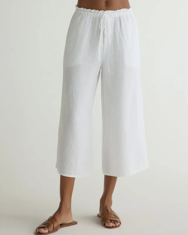 Ruffle Waist Wide Leg Crop - White sold by Bella Dahl