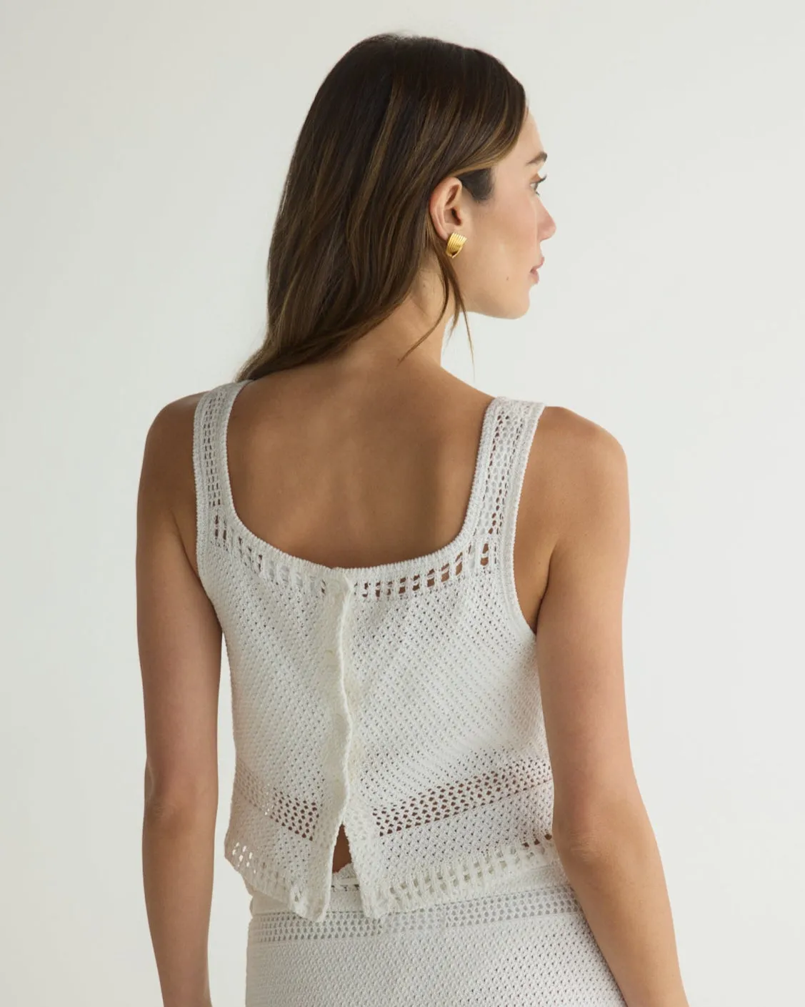 Sleeveless Button Back Crochet Top - White sold by Bella Dahl product image thumbnail 3