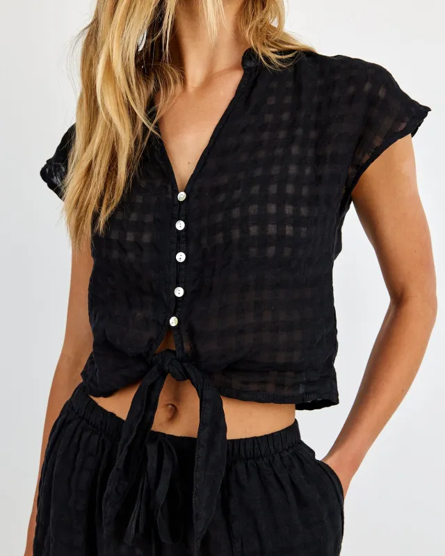 Short Sleeve Tie Front Top - Black sold by Bella Dahl