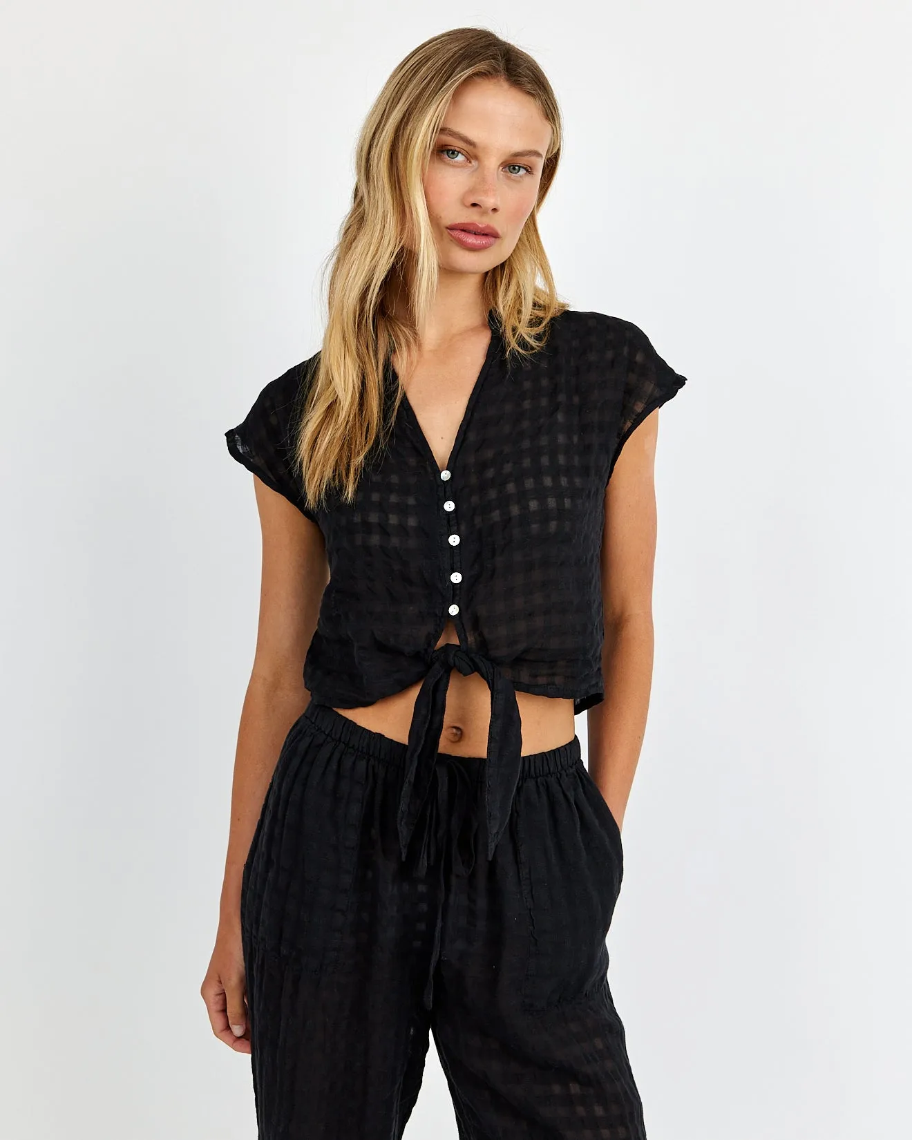 Short Sleeve Tie Front Top - Black sold by Bella Dahl product image thumbnail 2