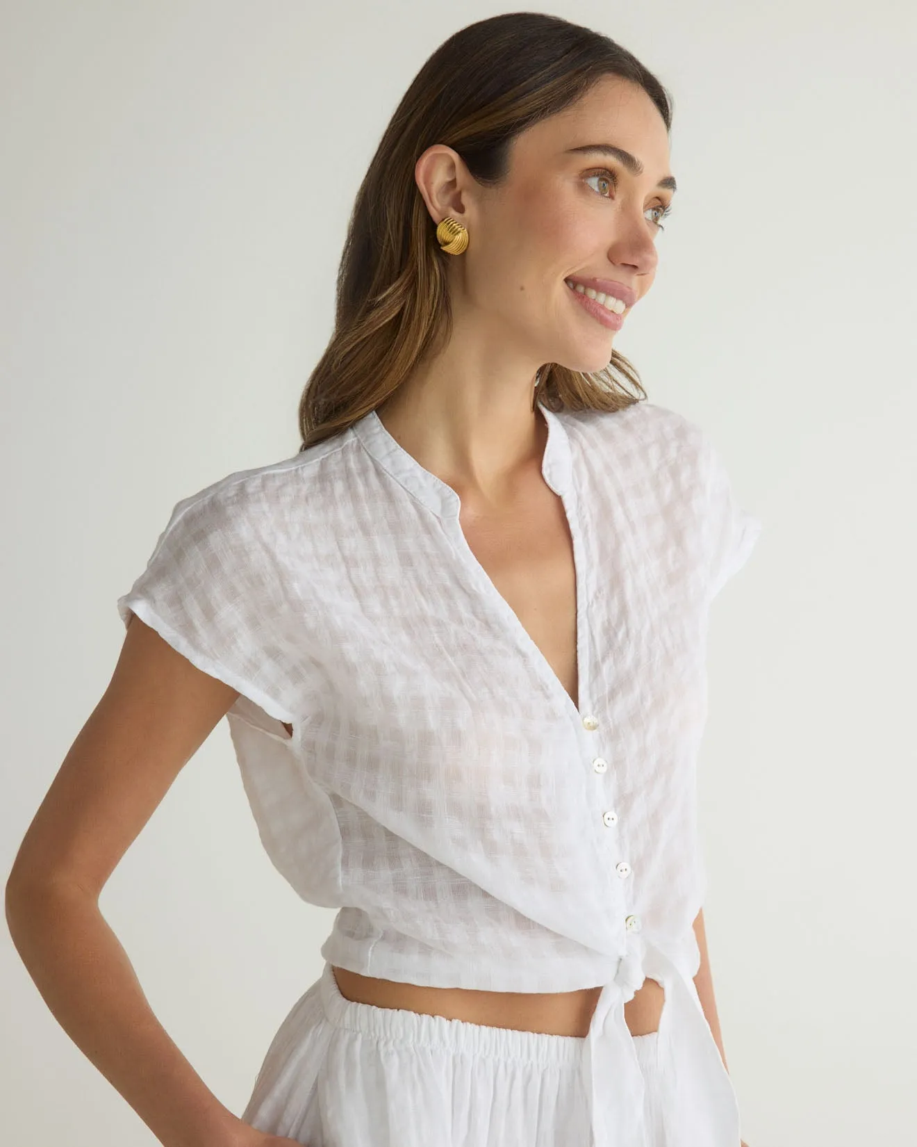 Short Sleeve Tie Front Top - White sold by Bella Dahl product image thumbnail 3