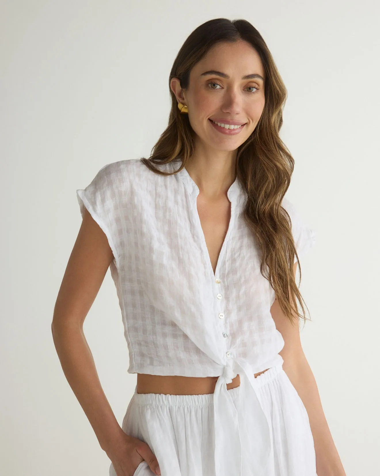Short Sleeve Tie Front Top - White sold by Bella Dahl product image thumbnail 2