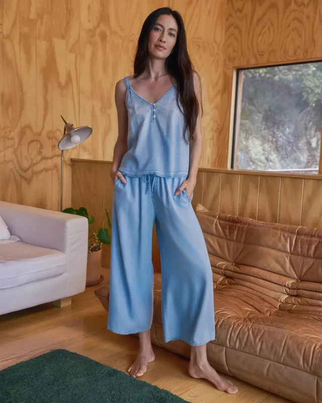 Ruffle Waist Wide Leg Crop - Light Riviera Wash sold by Bella Dahl