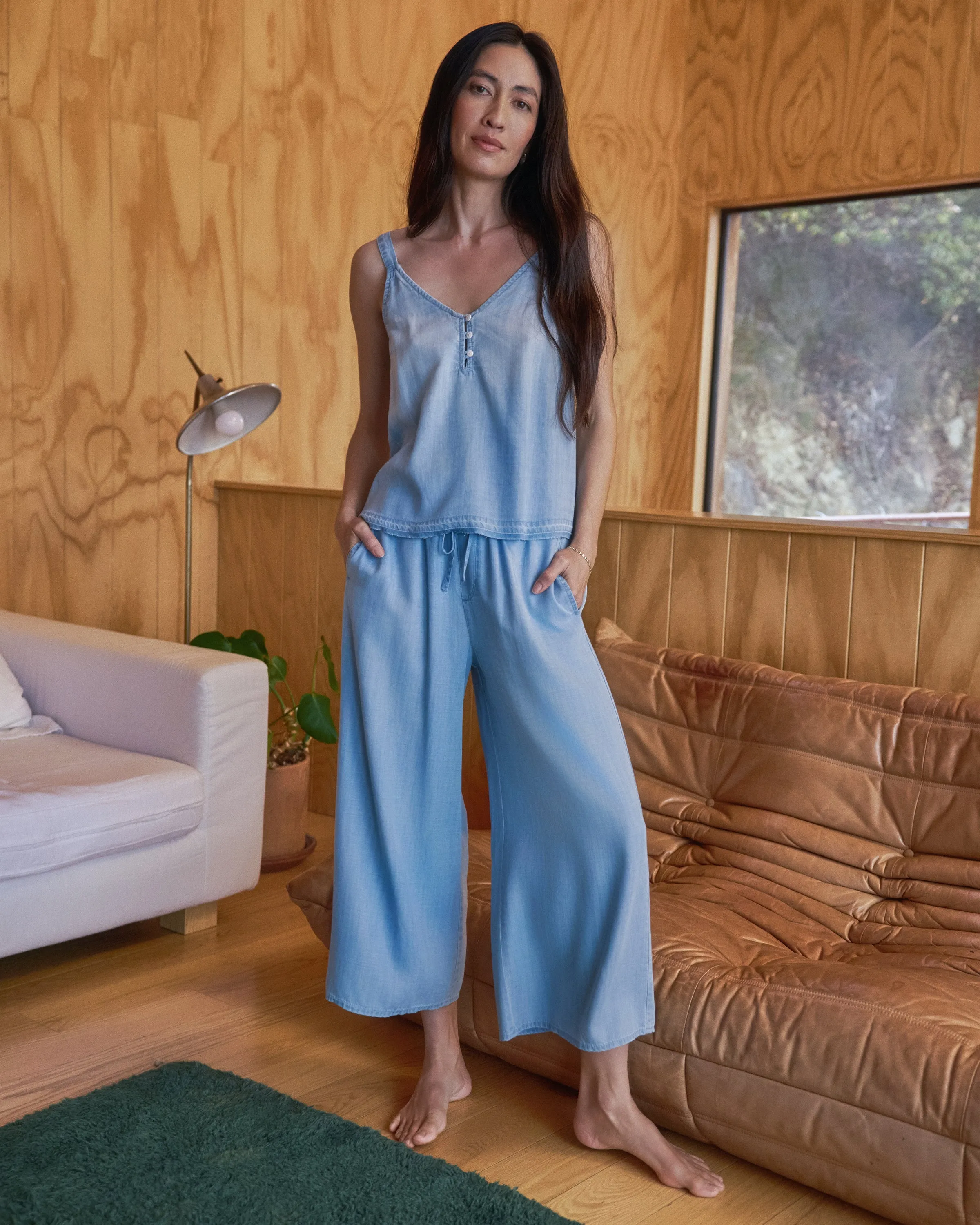 Ruffle Waist Wide Leg Crop - Light Riviera Wash sold by Bella Dahl