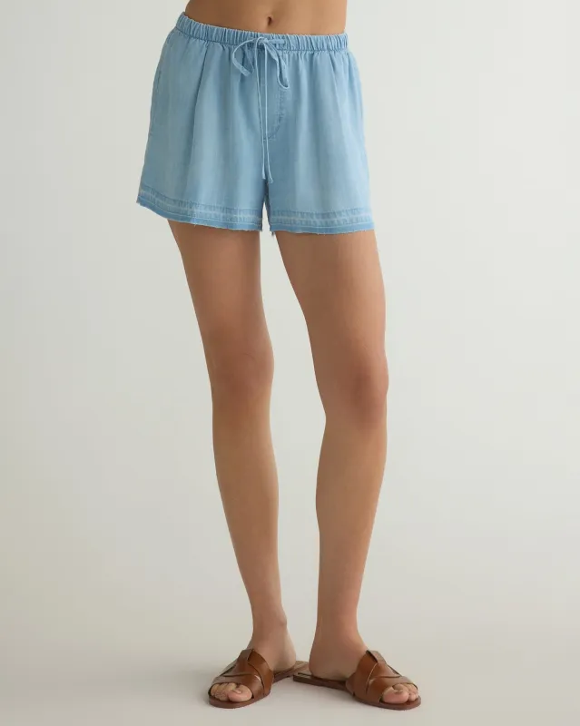 Ruffle Waist Short With Release Hem - Light Riviera Wash sold by Bella Dahl