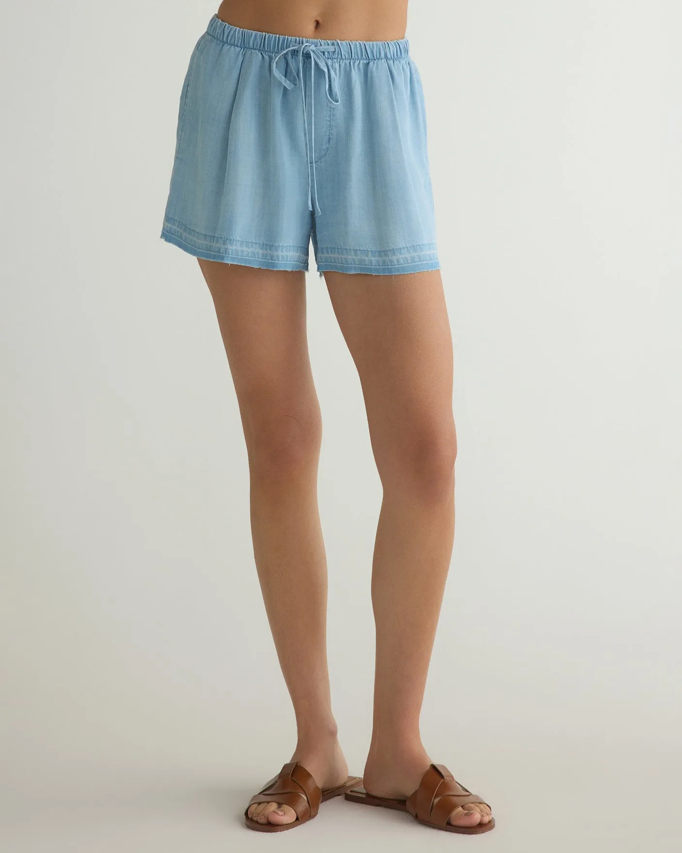 Ruffle Waist Short With Release Hem - Light Riviera Wash sold by Bella Dahl
