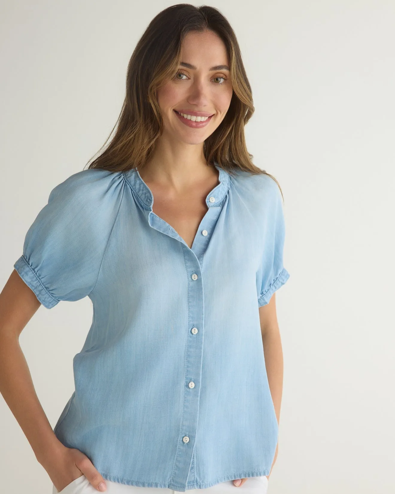 Puff Sleeve Raglan Shirt - Light Riviera Wash sold by Bella Dahl