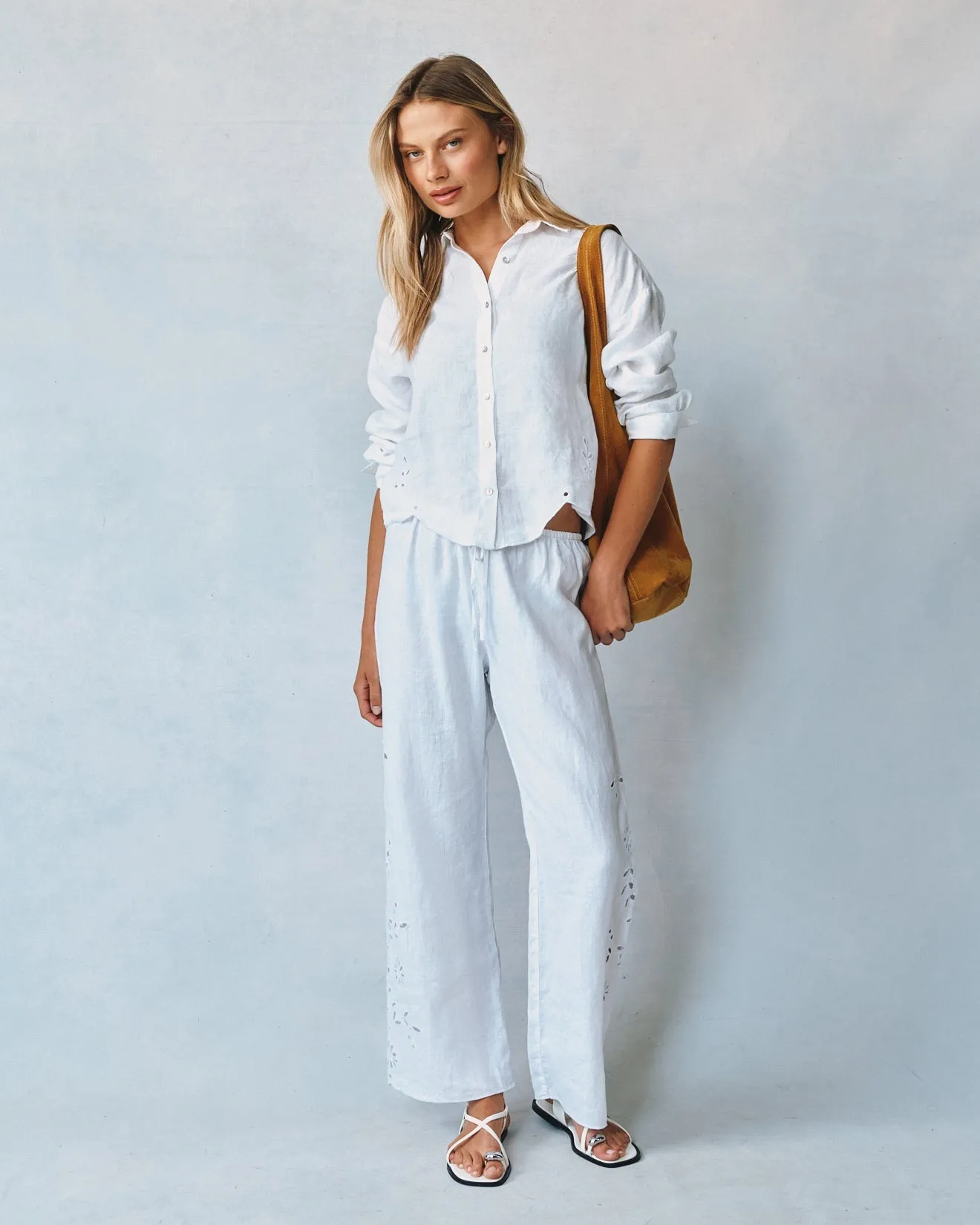Side Embroidery Beach Pant - White sold by Bella Dahl product image thumbnail 4