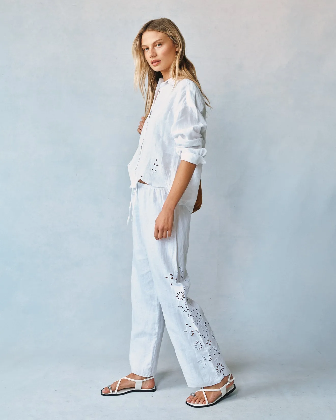 Side Embroidery Beach Pant - White sold by Bella Dahl product image thumbnail 5