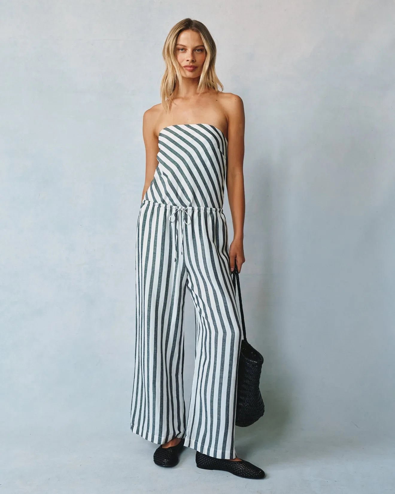 Wide Leg Crop With Drawstring - Saint Tropez Stripe sold by Bella Dahl