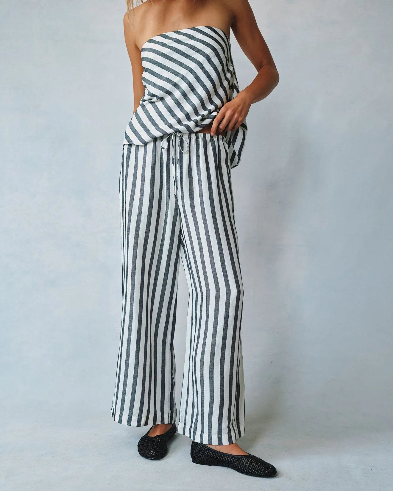 Wide Leg Crop With Drawstring - Saint Tropez Stripe sold by Bella Dahl product image thumbnail 3