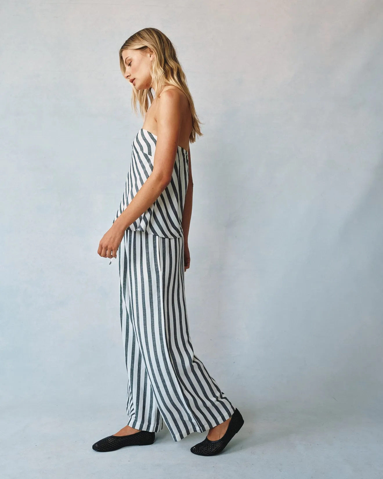 Wide Leg Crop With Drawstring - Saint Tropez Stripe sold by Bella Dahl product image thumbnail 4