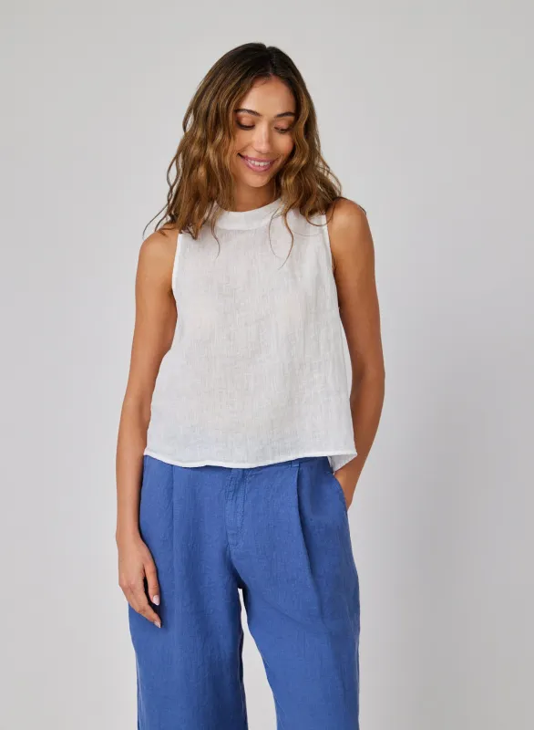 Linen Sleeveless Button Back Top - White sold by Bella Dahl