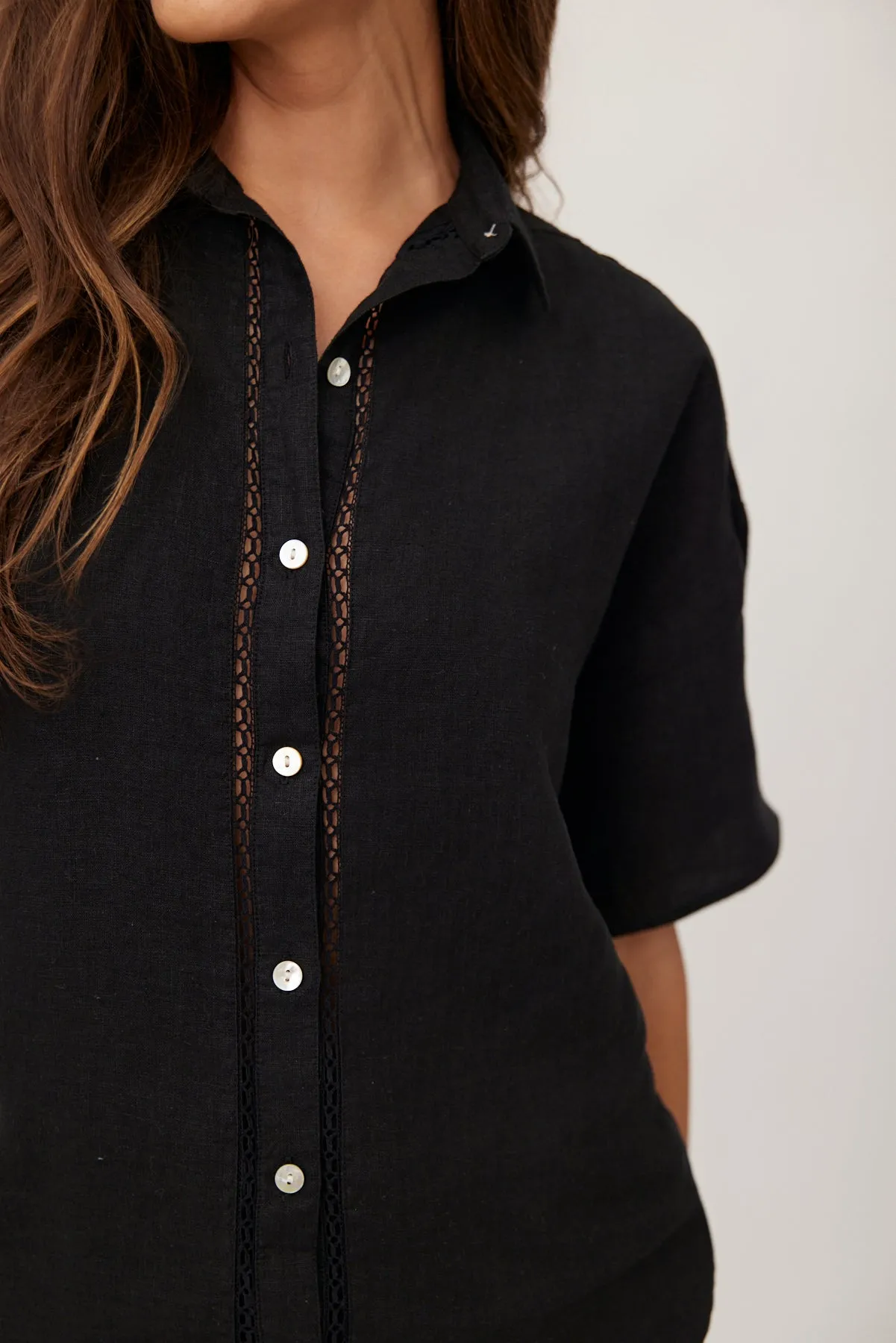 Lace Trim Button Down - Black sold by Bella Dahl product image thumbnail 2