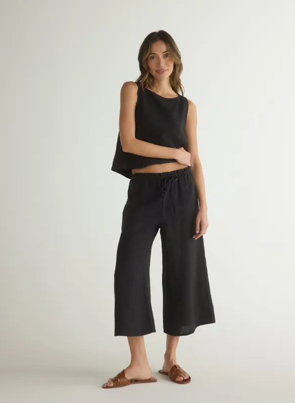 Ruffle Waist Wide Leg Crop - Black sold by Bella Dahl