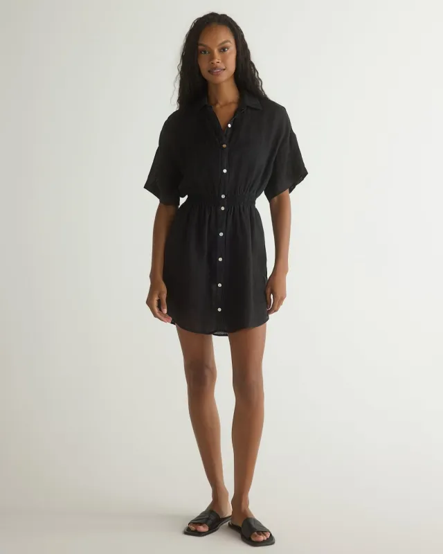 Smocked Short Sleeve Dress - Black sold by Bella Dahl
