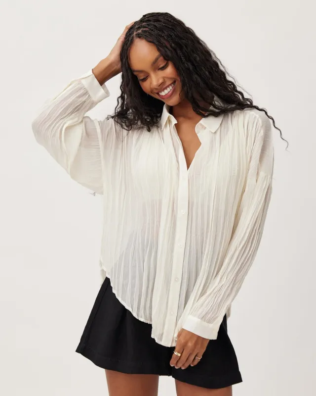 Flowy Pleated Shirt - French Ivory made by Bella Dahl