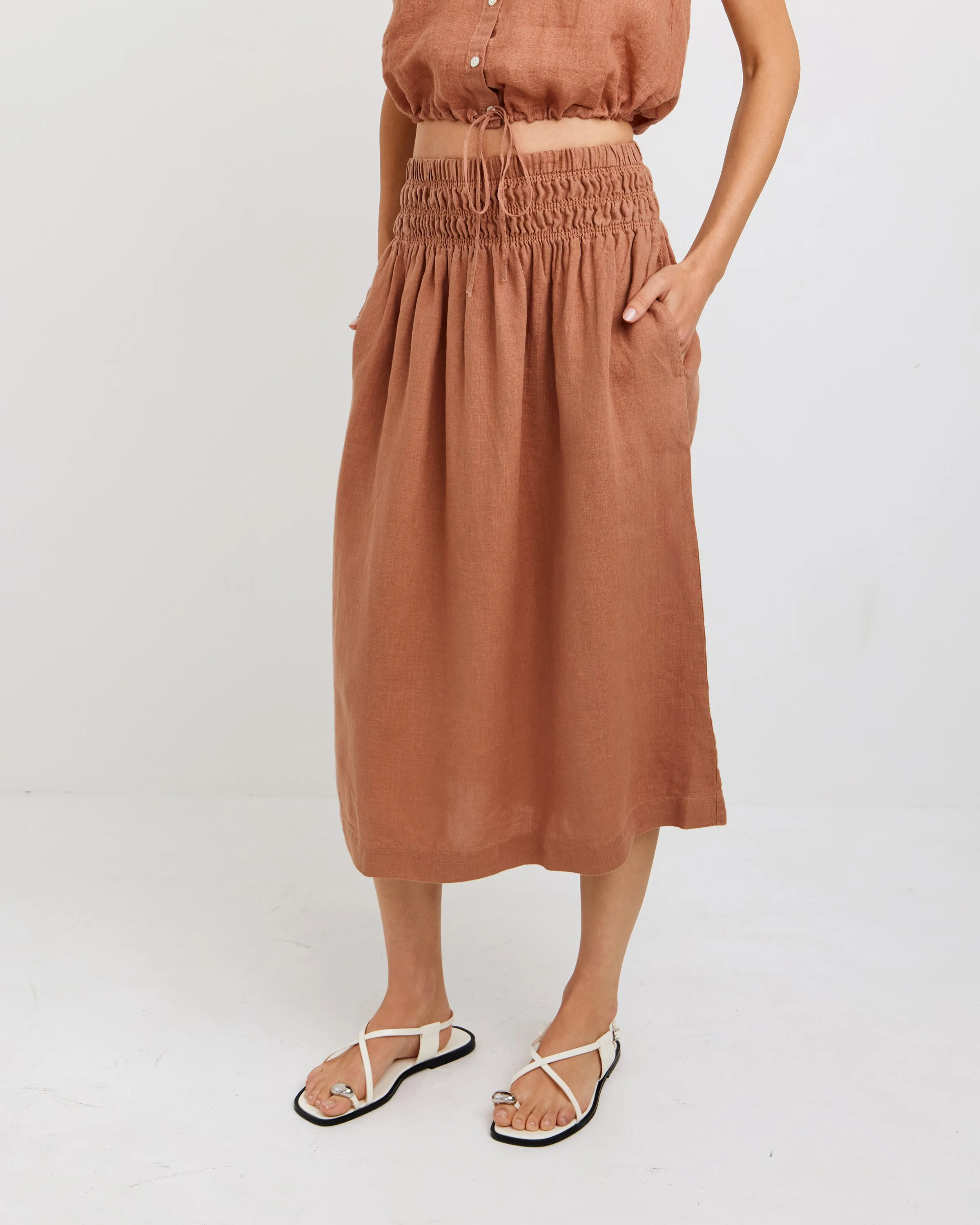 Smocked Waist Gathered Skirt - Coastal Brown sold by Bella Dahl product image thumbnail 3